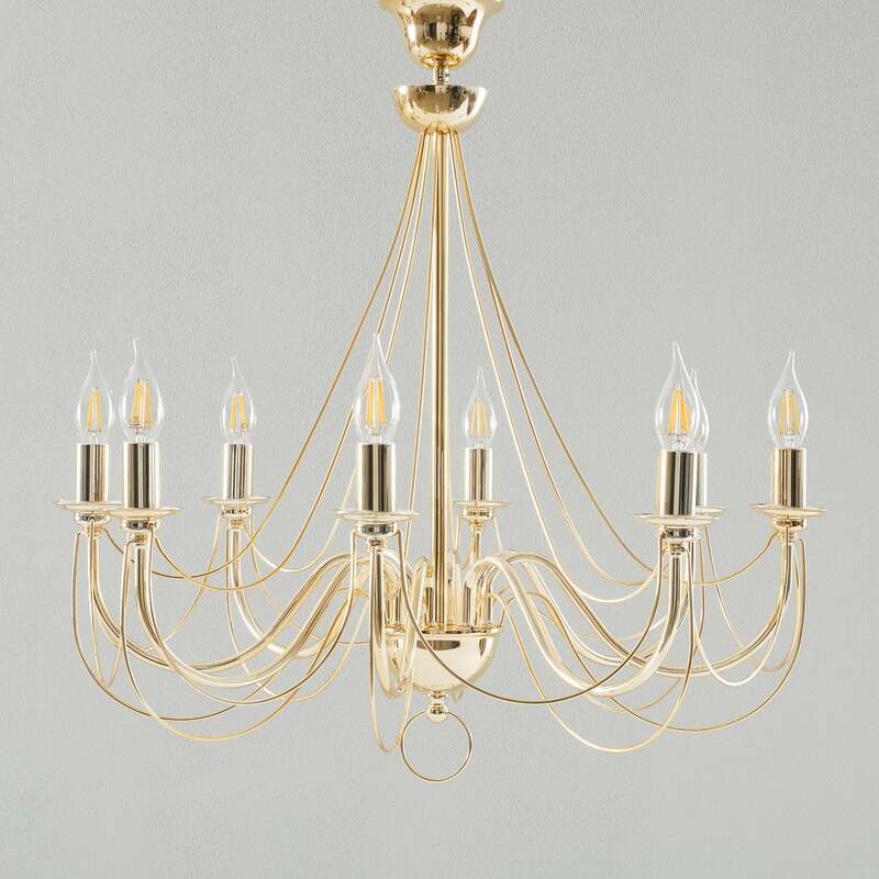 Kronleuchter Retro Hängelampe gold 8-flammig LED dimmbar 75cm Abhängung Ø70cm - 5905563001684