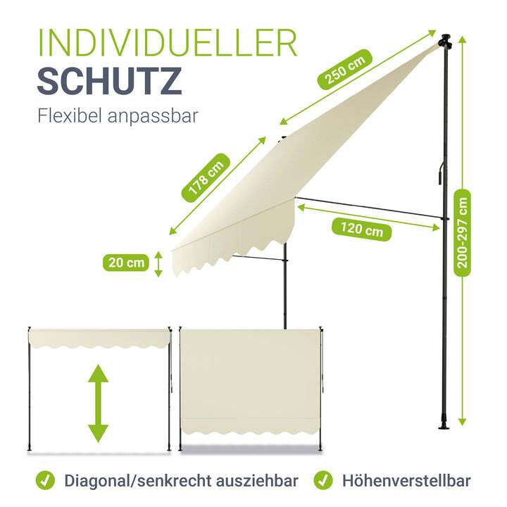 Klemmmarkise Kapstadt 250x120 cm UV-beständig Handkurbel ohne Bohren beige - 4262437183718