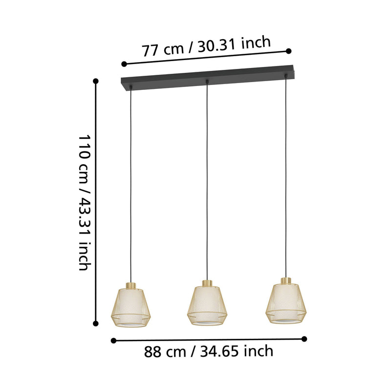 Eglo Hängeleuchte Pendelleuchte Ciudadela schwarz messing 3 flammig 88 cm - 9008606274680