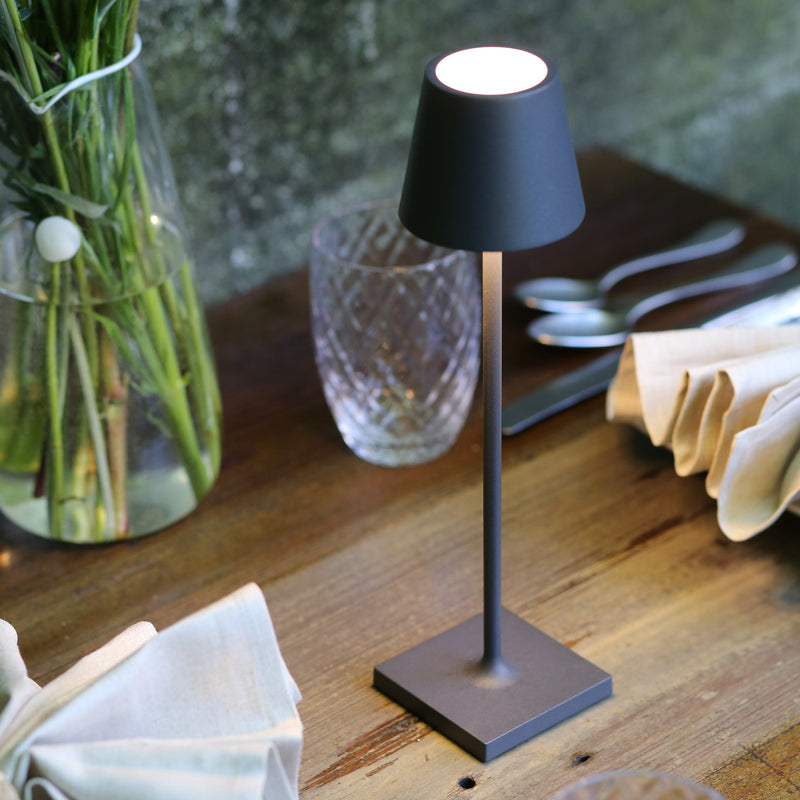 Zafferano Tischleuchte Poldina micro LED dimmbar dunkelgrau IP65 27,5cm hoch - 8054144506494