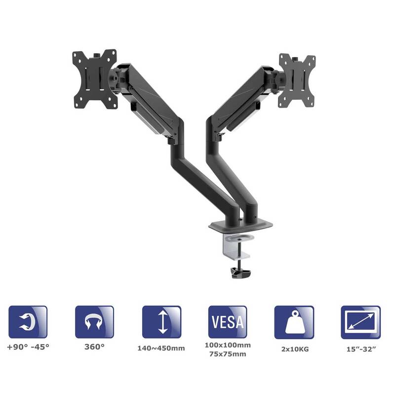 Akyga Monitor-Tischhalterung 2 Displays 32 Zoll Schwarz Neigbar Rotierbar - 5901720139771