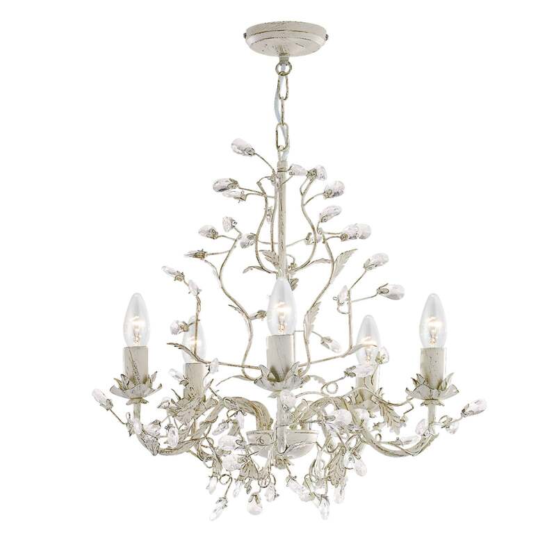 Searchlight Kronleuchter Hängeleuchte Almandite 5fl. LED dimmbar gold creme 50cm - 5013874337641