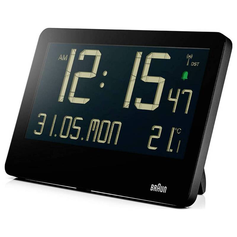 Braun Wanduhr Funkuhr DCF77 digital schwarz 261x173mm mit Temperatursensor - 4007218677006