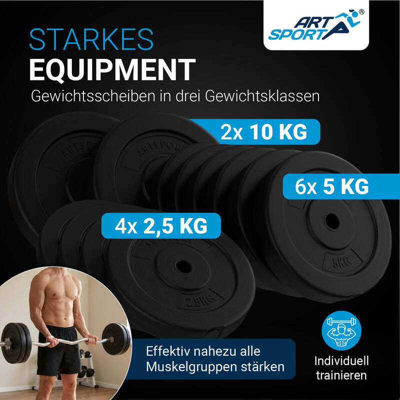 3in1 Hantelset 60kg Kurz-, Lang- und Curlhantel mit Gewichten rutschfest Set - 4260565522287