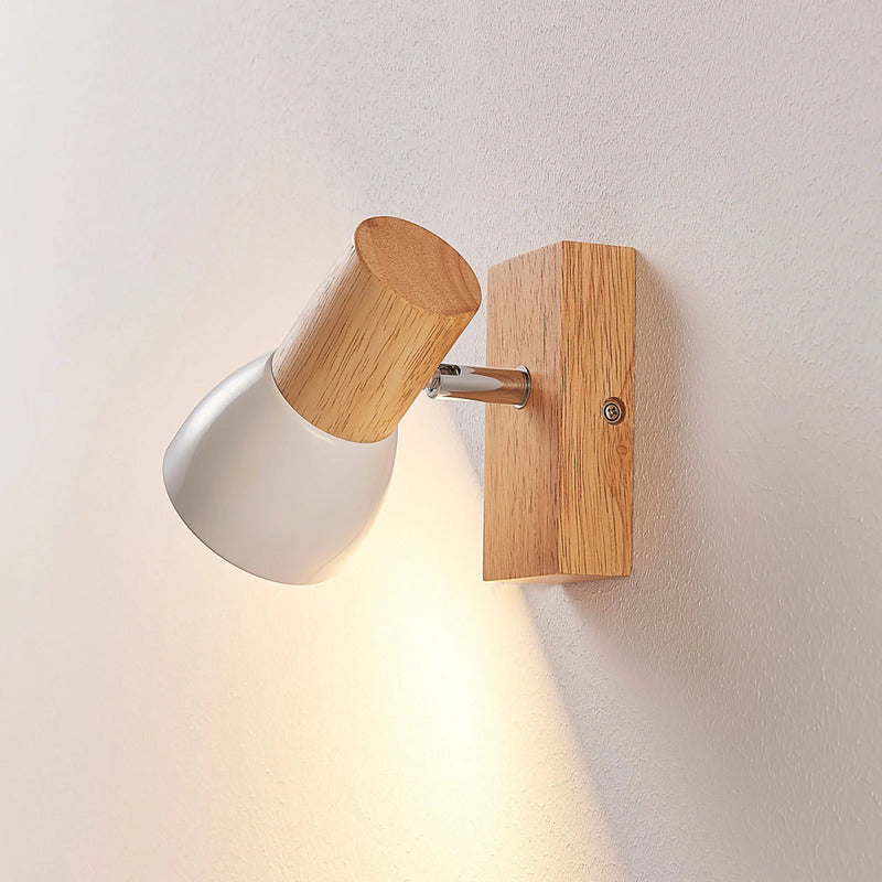 Lindby Wandlampe Thorin LED Strahler dimmbar Holz Metall weiß 14cm hoch 8cm - 4251096535730