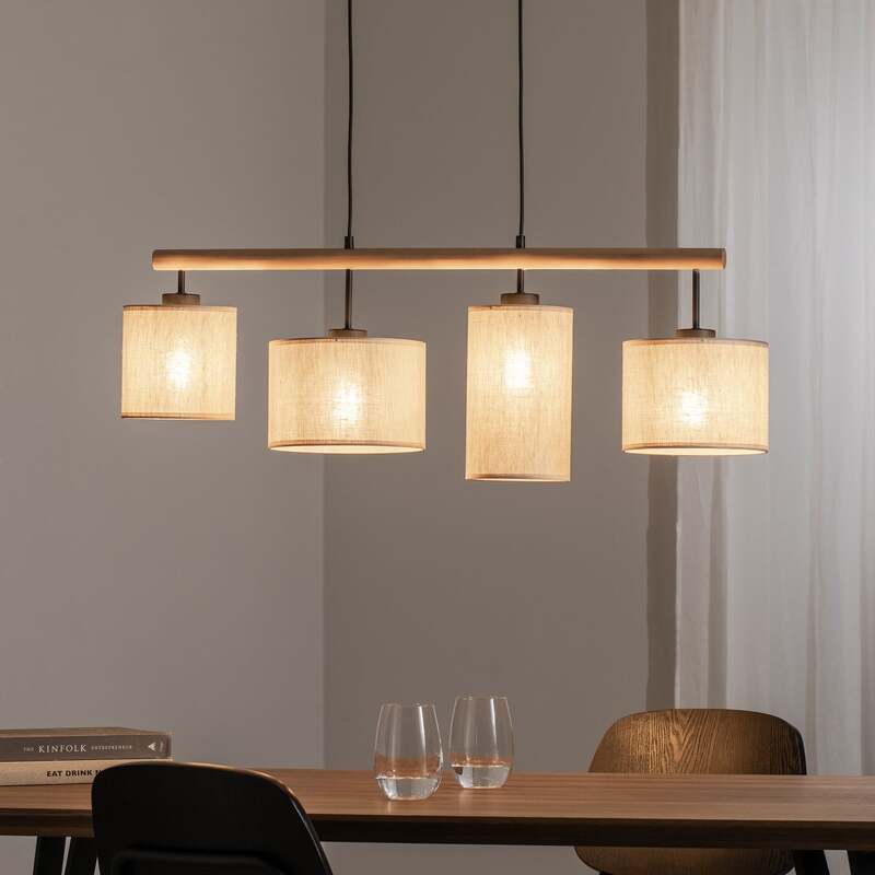 TK Lighting Hängeleuchte Deva Nature LED Pendelleuchte dimmbar beige 96x22cm - 5901780561086