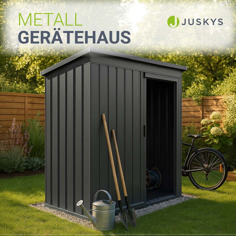 Gerätehaus Metall Geräteschuppen dunkelgrau mit Fundamentrahmen 164x88x182cm - 4262437186504