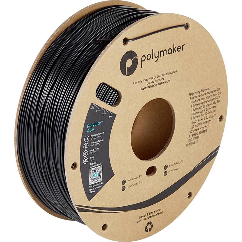 Polymaker Filament ASA 1.75mm 1kg schwarz für 3D-Druck hitzebeständig - 6938936709947