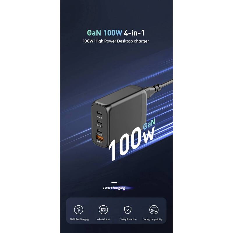 VOLTCRAFT USB Ladegerät Station Schwarz UC-3C1A140W02 GaN Netzteil 140W - 4064161342894