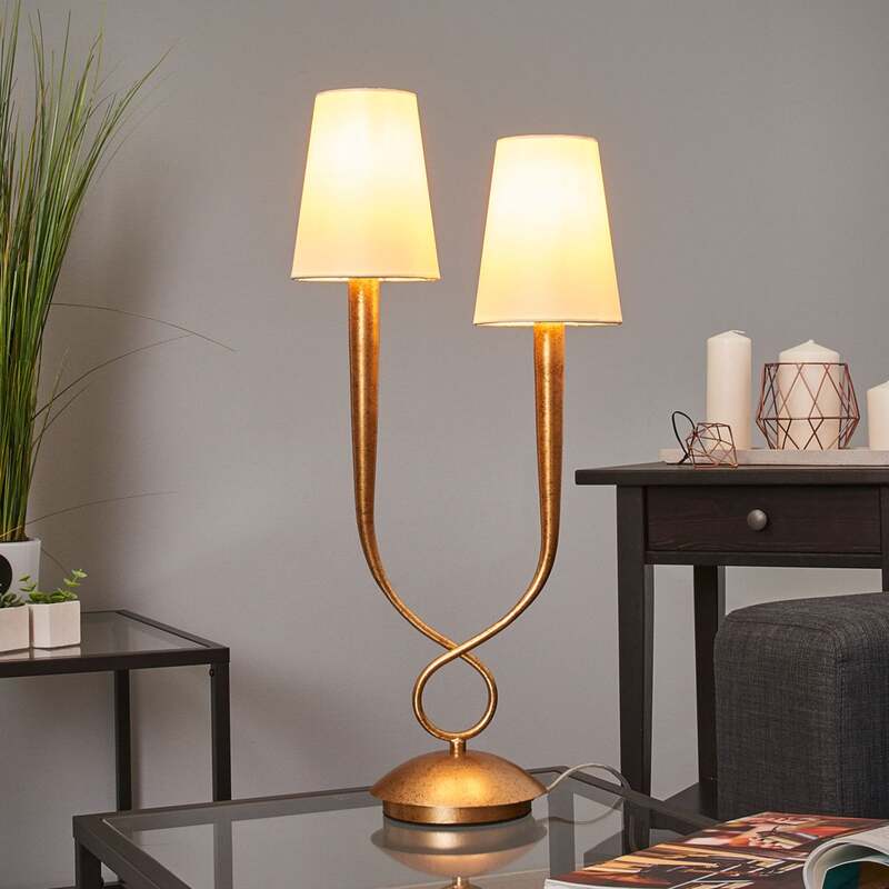 Mantra Iluminación Tischleuchte Paola Tischlampe E14 2fl gold mit Textilschirmen - 8435153235467