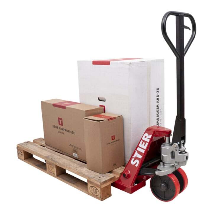 STIER Gabelhubwagen Tragkraft 2500kg Gabellänge 1150mm Nylon-Reifen Quicklift - 4251709641469