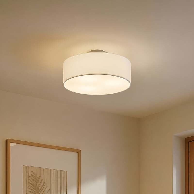 Lindby Deckenleuchte Lampe Sebatin LED Leuchte dimmbar weiß Ø40cm Stoff nickel - 4251096503111