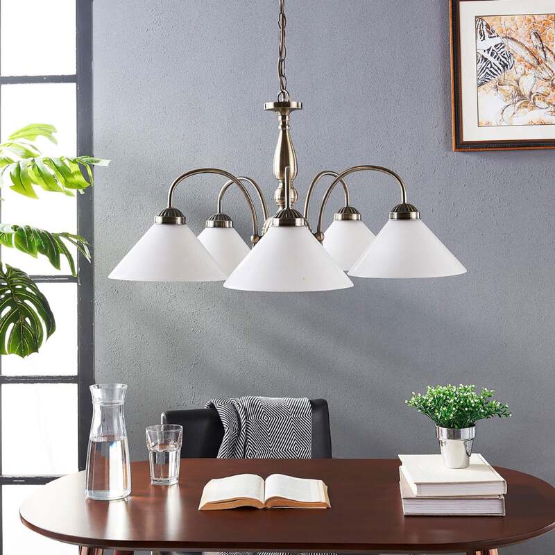 Lindby Pendelleuchte Hängeleuchte Otis LED Lampe dimmbar 5-flammig weiß Ø 68 cm - 4251096525076