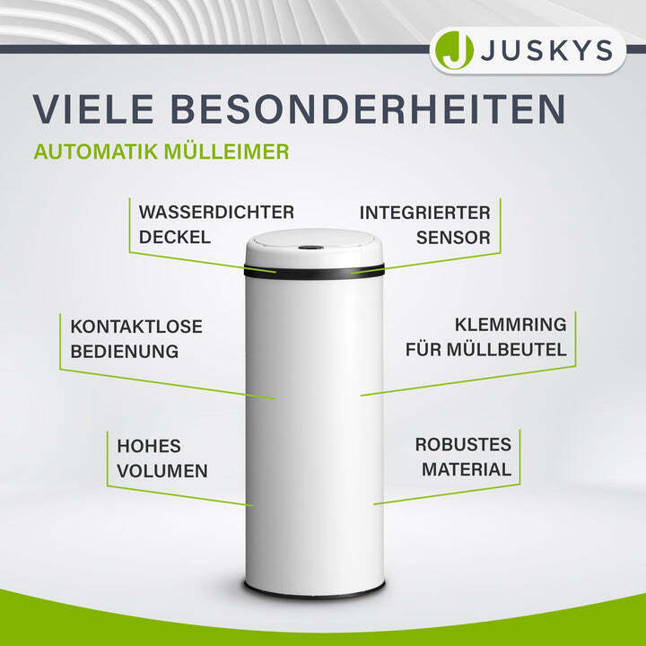 Runder Mülleimer mit Sensor Automatischer Abfalleimer Hygienisch 50L Weiß Ø31cm - 4260565529736