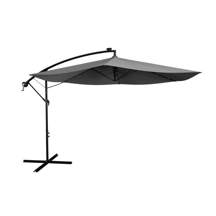 Ampelschirm Garten Brazil Sonnenschirm mit LED Kurbel und Standfuß grau 300cm - 4260565521396