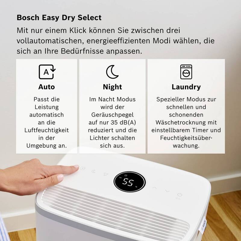 Bosch Luftentfeuchter DRY 2000 12L/Tag für Räume bis 55m³ leise 35dB Weiß - 4069143047767
