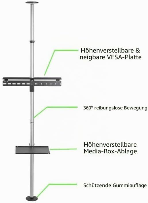 TECHLY TV-Halter Boden-/Decken Halterung drehbar 360° für 37-70 Zoll grau - 8051128105612