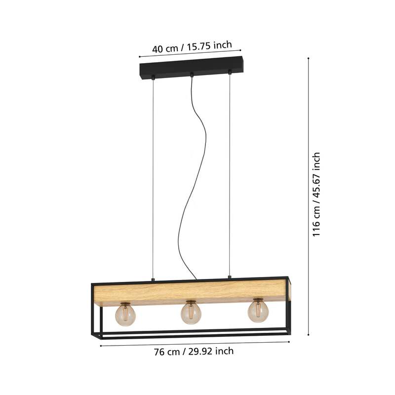 Eglo Hängelampe Hängeleuchte Libertad 1 LED Pendelleuchte dimmbar schwarz/holz - 9008606243501