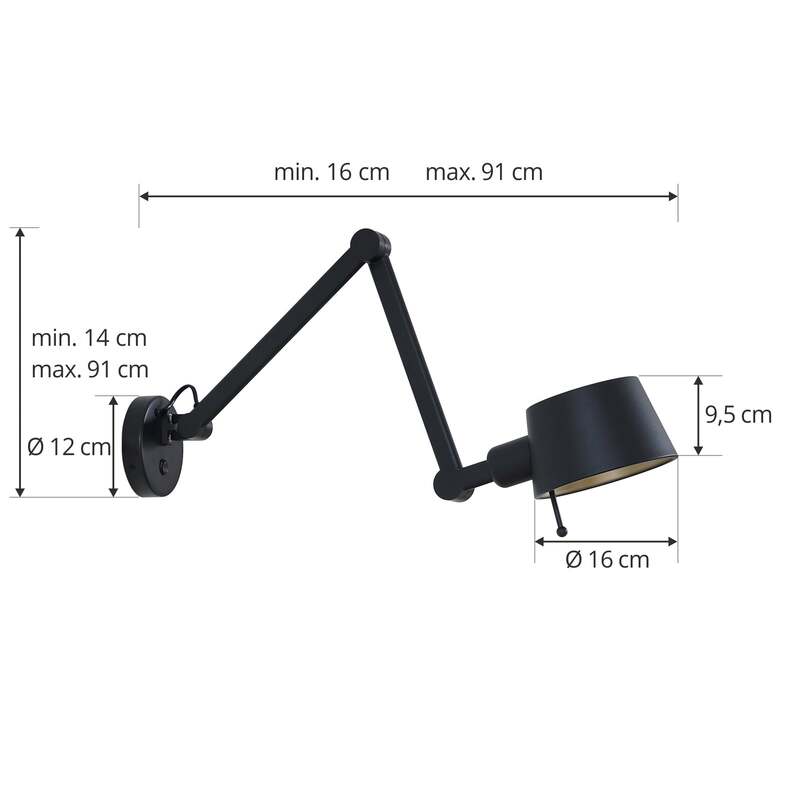 Lucande Wandleuchte Wandlampe Silka LED dimmbar schwarz gold verstellbar 94cm - 4251911778755
