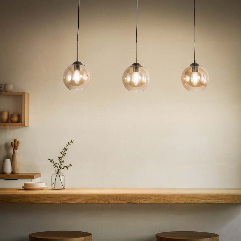 Lindby Pendant Light Sofian, Amber, Glass, 100 Cm, 3-bulb - 4251096565447