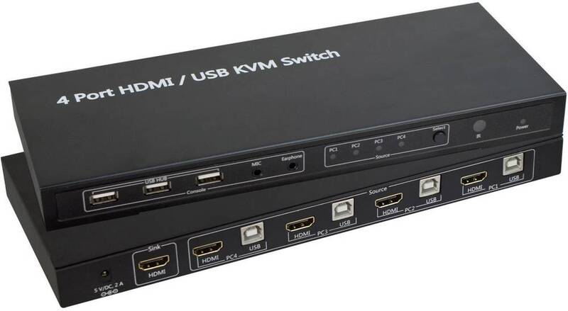 SpeaKa Professional 4 Port KVM Umschalter Verteiler Hub mit Switch HDMI USB TV - 4016138857641