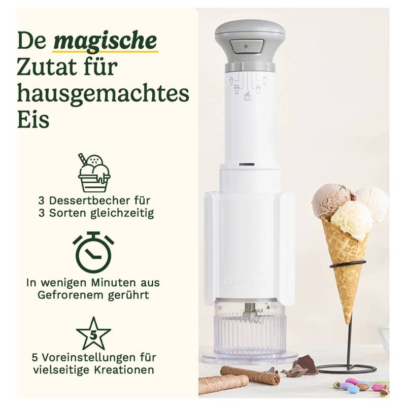 Cuisinart Eismaschine FreezeWand Eiscreme Slushie Sorbet Dessertbecher weiß - 3030050196603