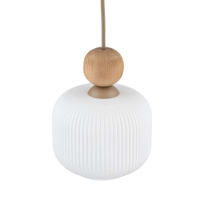 Pendelleuchte Ballo Hängelampe LED dimmbar 1-flammig weiß Ø15cm E14 Glas Holz - 5906135110490