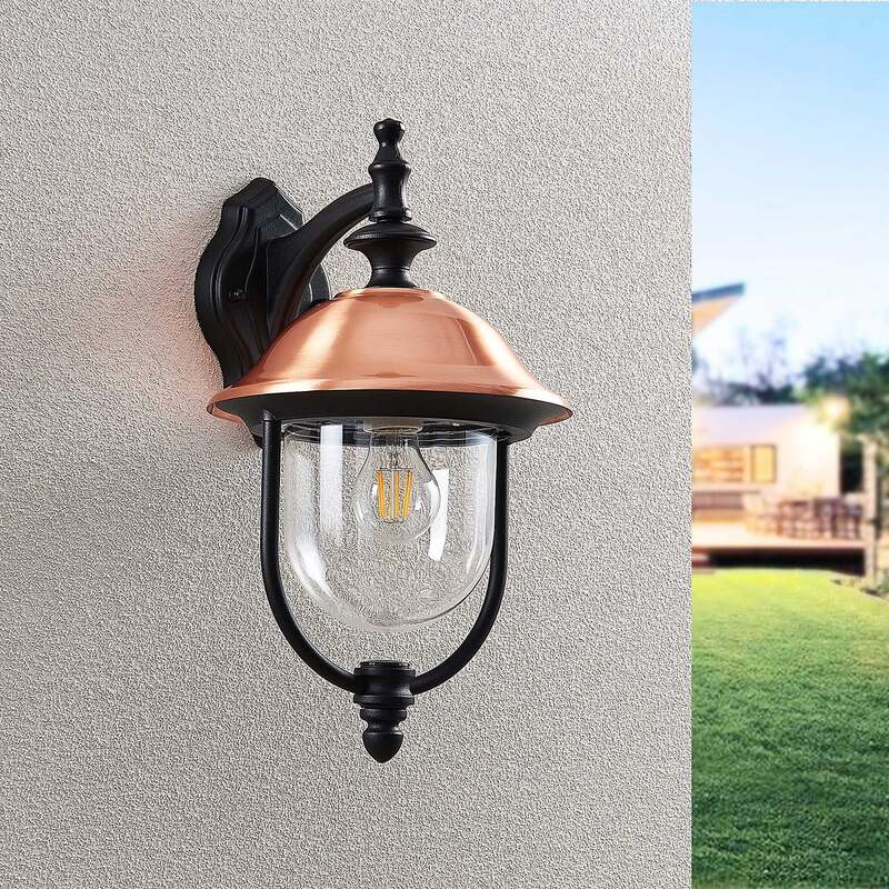 Lindby Clint Außenwandleuchte Wandleuchte Lampe Laterne E27 Alu schwarz kupfer - 4251096573534