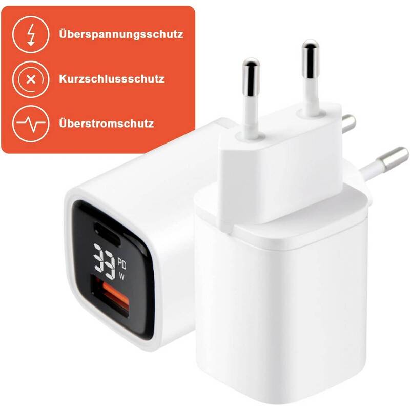 Eaxus Dual Port USB-Ladegerät 33W 2x USB-A USB-C 3000mA kompakt weiß - 4260634747818
