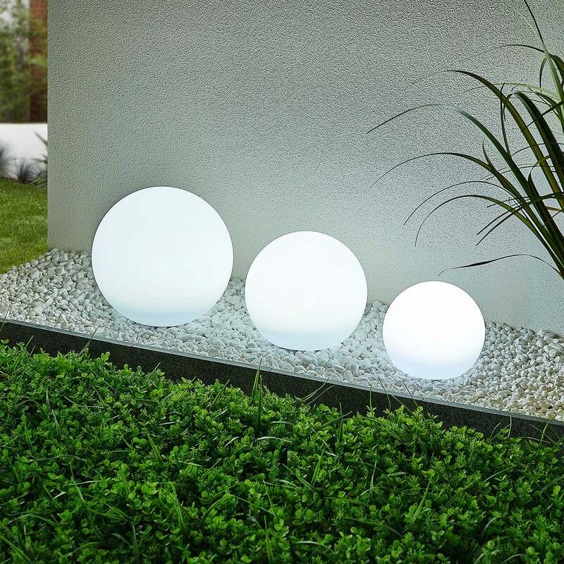 Lindby LED Gartenlampe Außenleuchte Lago RGBW 3er Set Kugeln Erdspieß weiß 51cm - 4251096567434