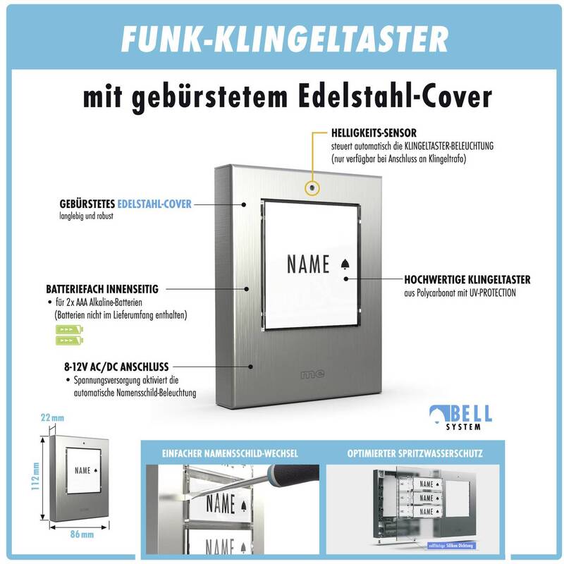m-e modern-electronics Funkklingel Komplett-Set beleuchtet 200m Reichweite - 4250109133857
