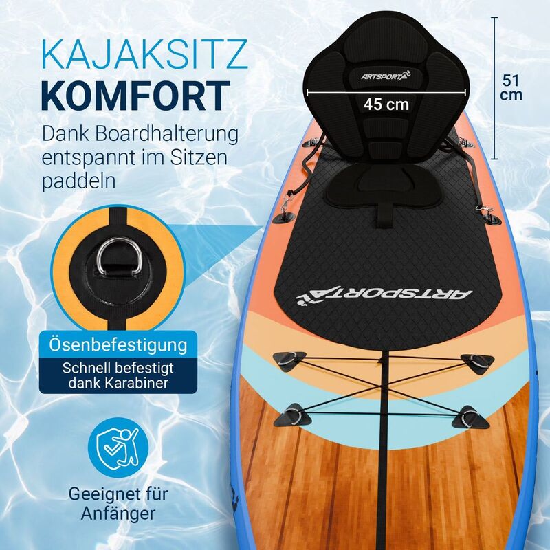 Stand Up Paddling Board SUP mit Kajaksitz und Action-Cam-Halterung bis 150kg - 4262437187341