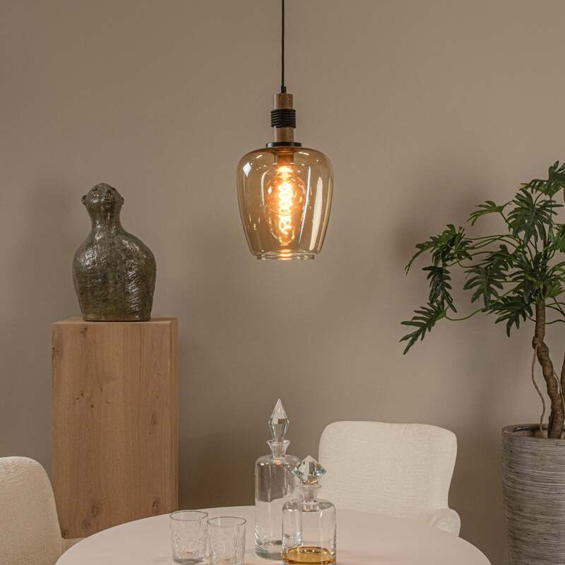Lucide Pendelleuchte Hängelampe Glas amber schwarz Ilona Ø 22 cm E27 LED Lampe - 5411212452665