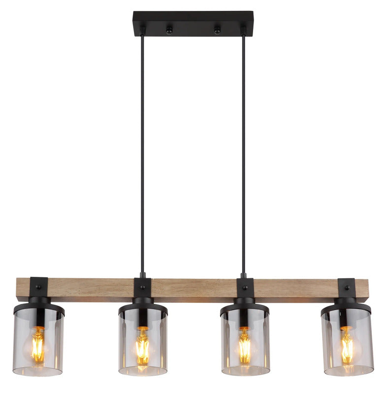 Globo Deckenleuchte Lila mit Holzbalken Hängelampe Pendelleuchte 4-flg. E27 - 9007371431724