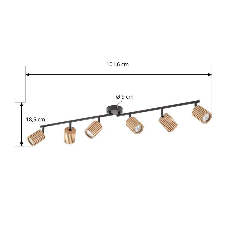 Lindby Deckenstrahler Stralino 6-flammig LED Deckenlampe dimmbar Holz schwarz - 0000010051099