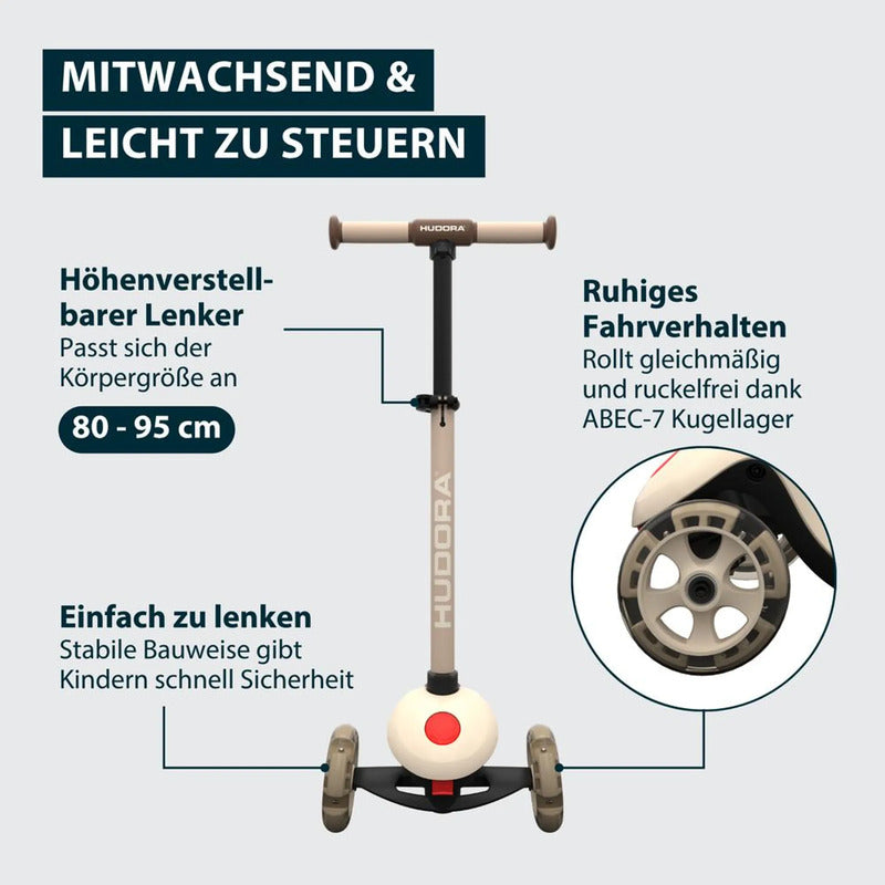 HUDORA Kinderroller Tri-Scooter beige Sportroller für Kinder mit stabilem Design - 4005998110683