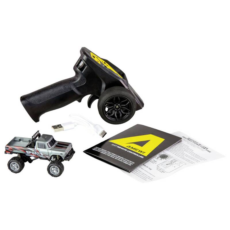 Amewi RC Modellauto Elektro Monstertruck Grau Brushed 1:64 2WD inkl. Akku - 4262500341168