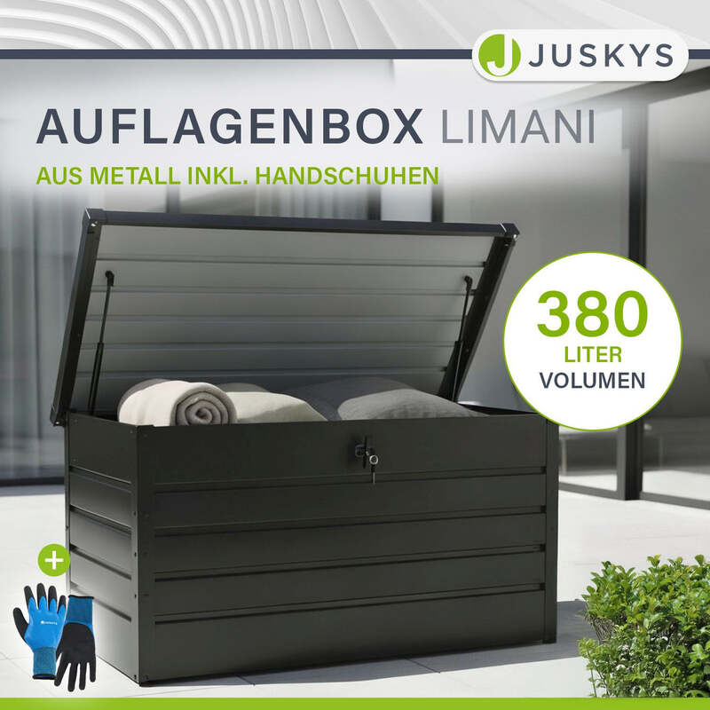 Metall Auflagenbox Limani wasserdichte Gartenbox 380 L rostfrei anthrazit - 4260565529101
