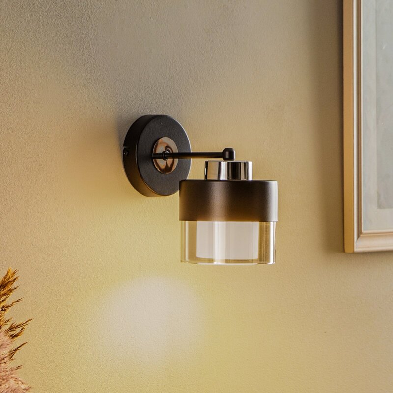 Avonni Wandleuchte AP-4288-1BSY Lampe Wandlampe Metall E27 Glas Schwarz - 8698957161800
