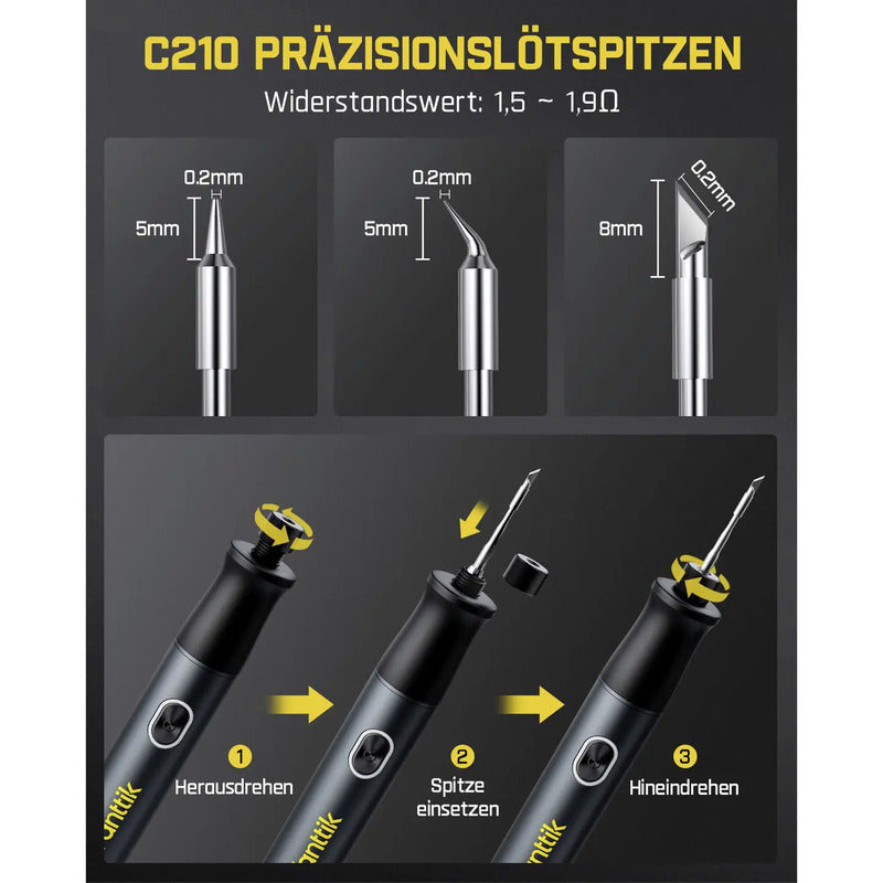 FANTTIK Lötkolben Set Lötstation Akku Lötspitzen Schwämme Pinzette Ständer USB - 4064161487700