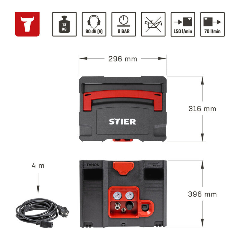 STIER Druckluft-Kompressor SKT 160-8-6 ölfrei Kompressor Luftkompressor 6l 8bar - 4251709612339