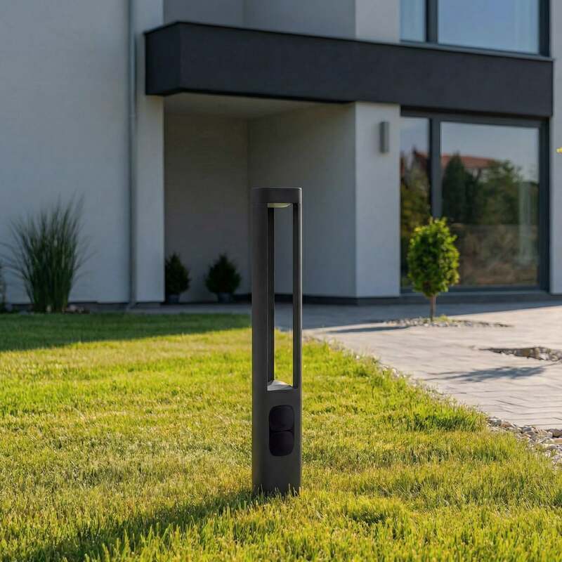 Lucande Wegeleuchte Gartenleuchte Pirron LED anthrazit 80cm mit Steckdose IP54 - 4255830907548