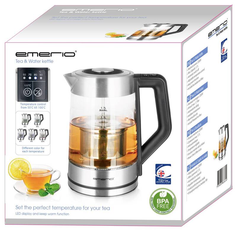 Emerio Teekocher WK-122730 2200 W Edelstahl Schwarz Glas mit Warmhaltefunktion - 7333282000417