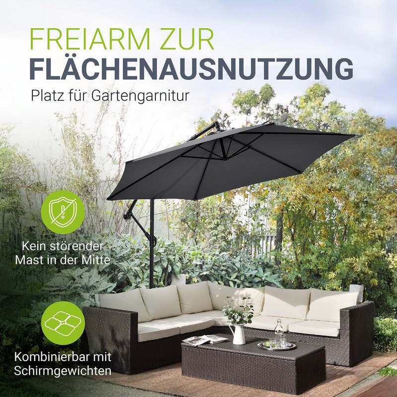 Ampelschirm Garten Brazil Sonnenschirm 3,5 m mit Kurbel und Standfuß Schirm - 4260565521402