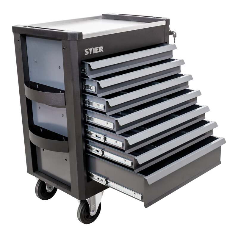 STIER Werkstattwagen Premium 241-teilig Edelstahl-Arbeitsfläche 7 Schubladen - 4251709634874