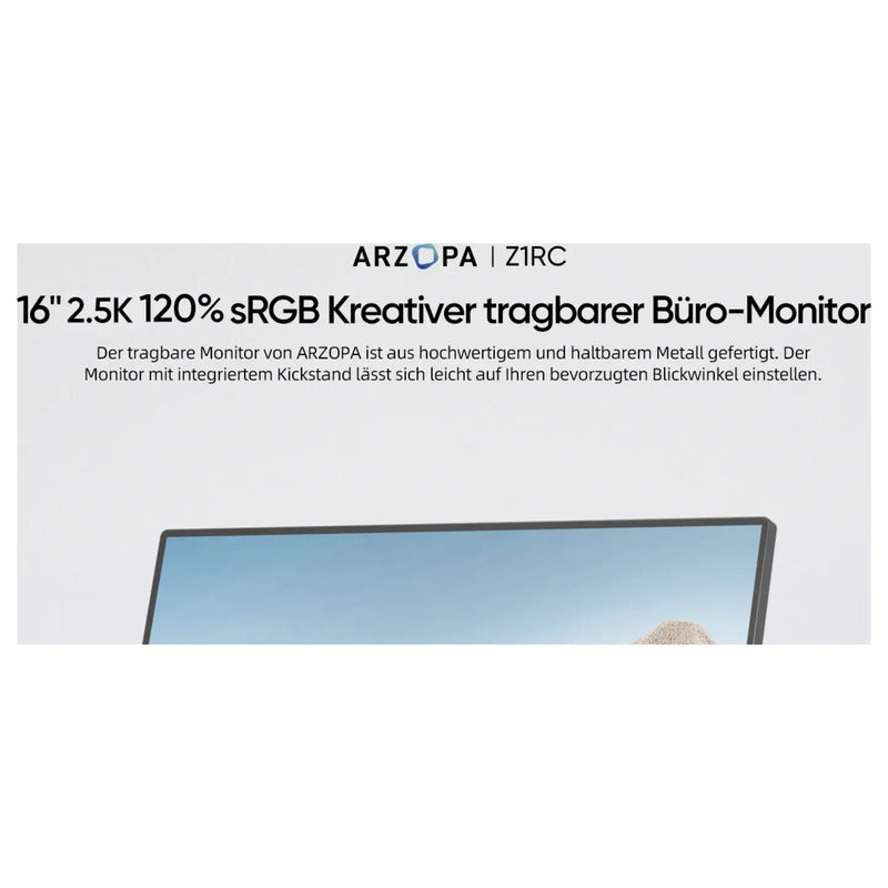 Arzopa Portabler Monitor 16 Zoll 2560x1600 IPS HDMI USB-C Blaulicht-Reduktion - 6975114120194