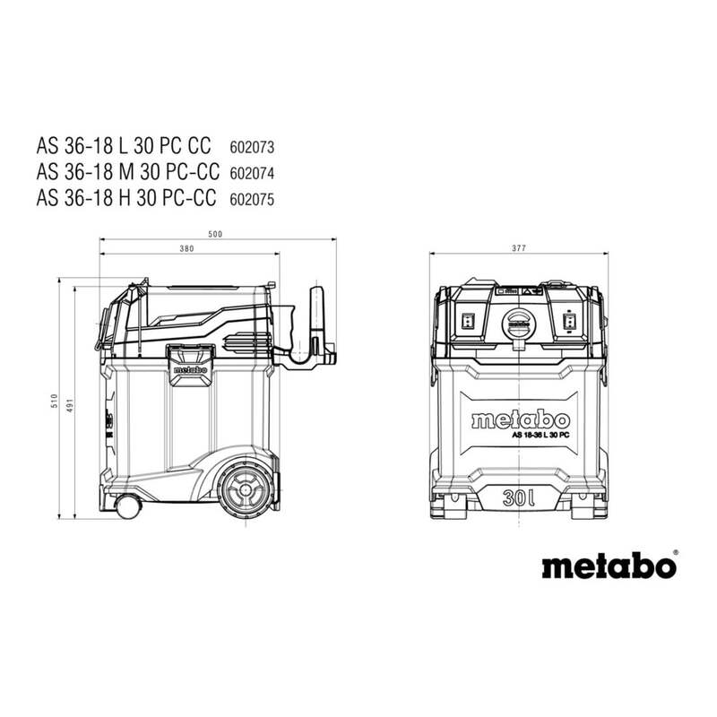 Metabo Akku-Nass-/Trockensauger AS 36-18 H 30 PC-CC 30l 3300l/min grau ohne Akku - 4061792230644