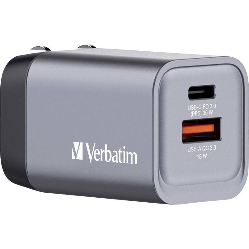 Verbatim Reiseladeadapter Ladegerät GaN USB-C USB-A Grau Smartphone Tablet - 23942322009