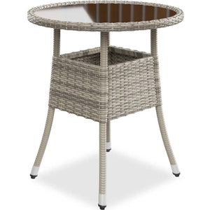 B-Ware Runder Gartentisch Yoro Polyrattan Tisch mit Glasplatte grau Ø60cm wetterfest