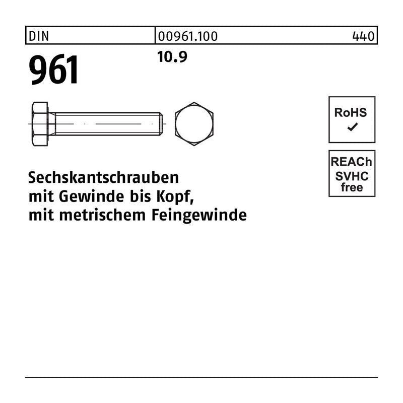 Reyher Sechskantschraube M24 Stahl 10 Stück Außensechskant DIN 961 120mm 10.9 - 4051427317314